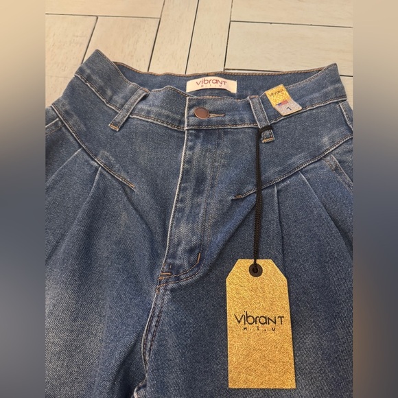 VIBRANT M.I.U. | Denim 80’s Pleated high waisted wide Mom Jean Junior Sz 1 (24) - Picture 2 of 7